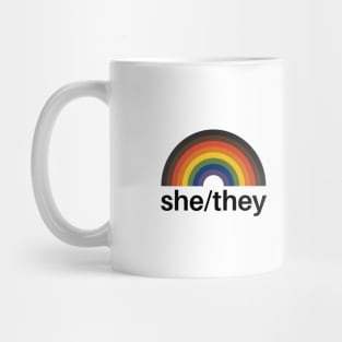 She/They Pronouns Rainbow Mug